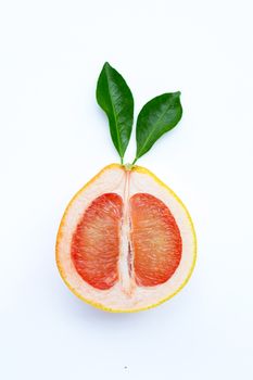 High vitamin C. Juicy grapefruit slices on white background.