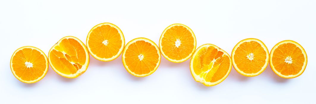 High vitamin C, Juicy and sweet. Fresh orange fruit on white background.