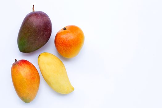 Tropical fruit, Mango  on white background. Top view