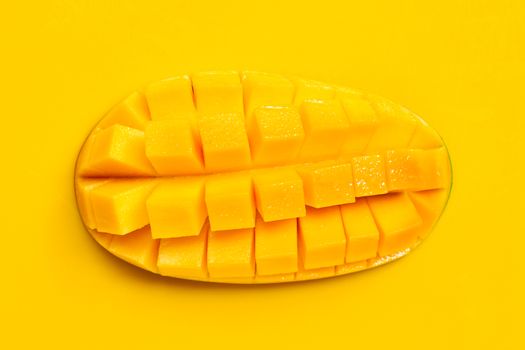 Tropical fruit, Mango  on yellow background. Top view