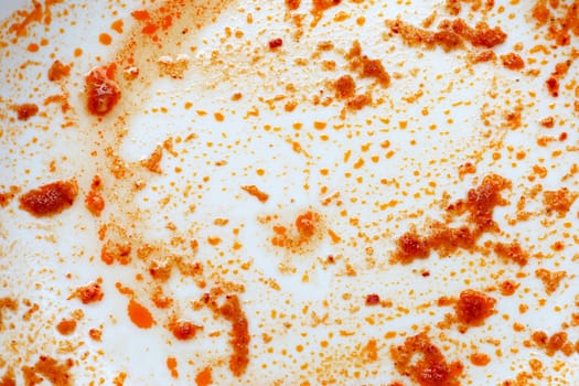 Close up dirty dish, white background.