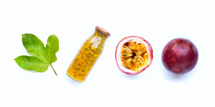 Passion fruit on white background. Top view