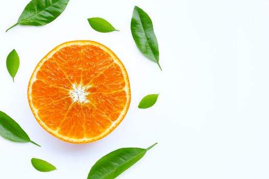 High vitamin C, Juicy and sweet. Fresh orange fruit  on white. Copy space