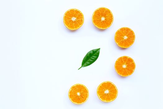 Orange fruit on white. Copy space