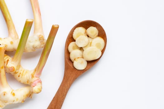 Fresh galangal isolated on white background.