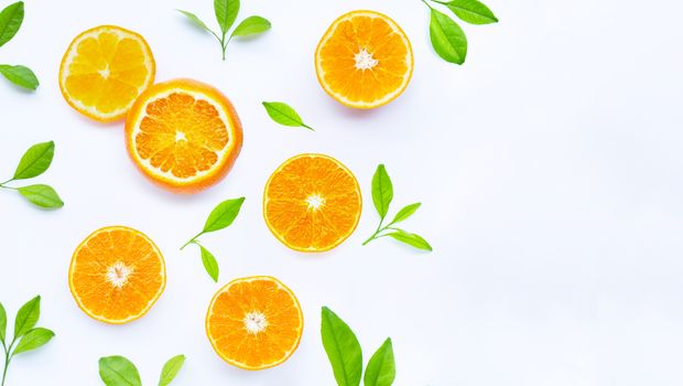 High vitamin C, Juicy and sweet. Fresh orange fruit  on white.
