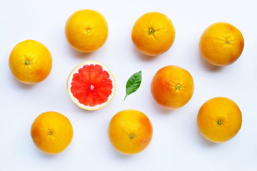 High vitamin C. Juicy grapefruit on white background. Top view