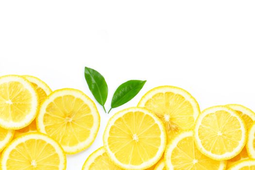 Fresh lemon slices isolated on white background.