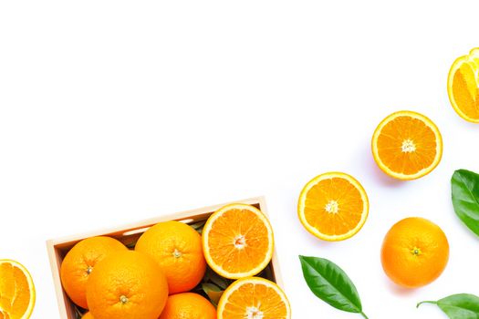 High vitamin C, Juicy and sweet. Fresh orange fruit on white background. Copy space