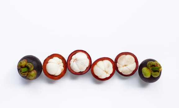 Mangosteen isolated on white background. Top view