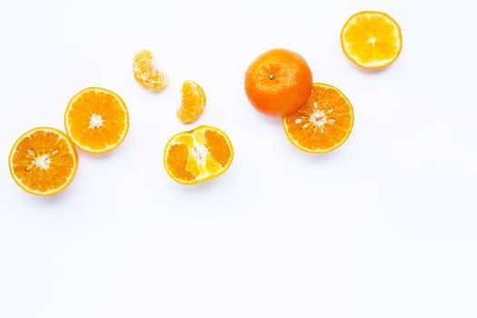 Ripe oranges isolated on white background.  Copy space