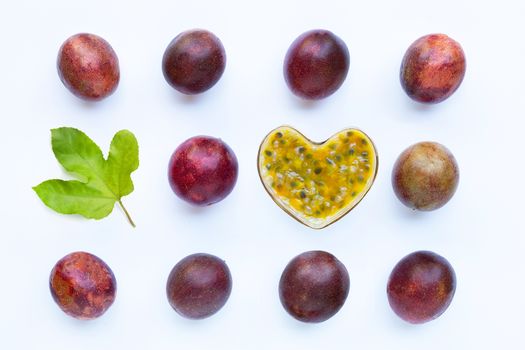 Passion fruit on white background. Top view