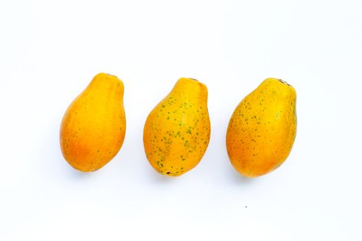 Papaya fruit on white background. Top view