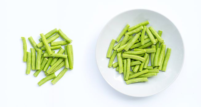 Yard Long bean on white background. Top view