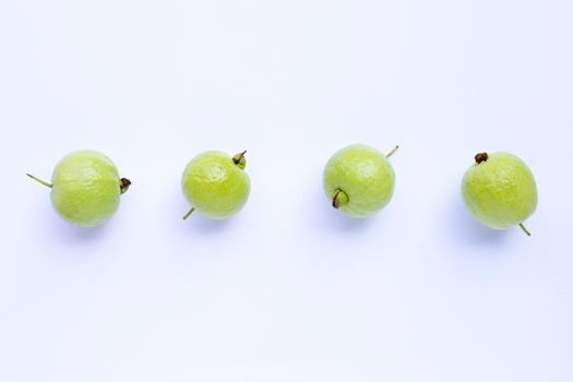 Fresh ripe guava on white. Top view