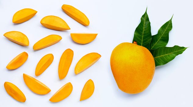 Tropical fruit, Mango  on white background. Top view