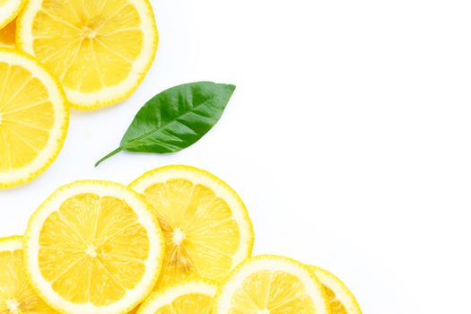 Fresh lemon slices isolated on white background.