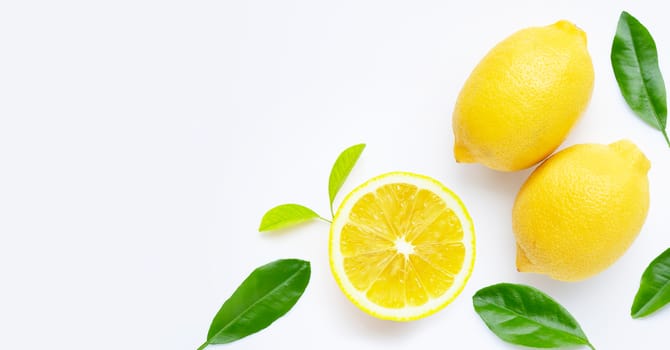 Fresh lemon isolated on white background. Copy space