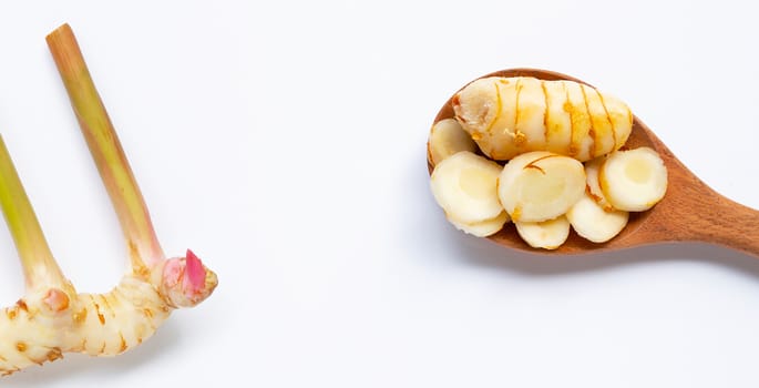 Fresh galangal isolated on white background.
