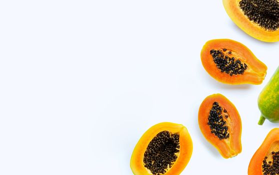 Papaya fruit on white background. Top view