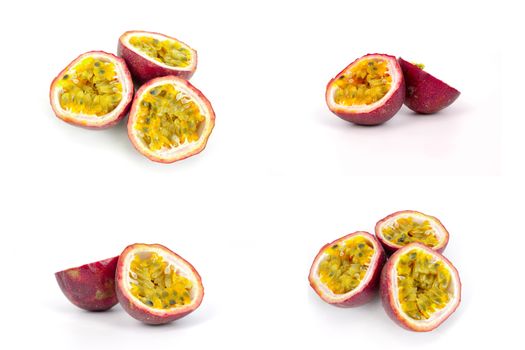 a group passion fruit images, isolated on white background