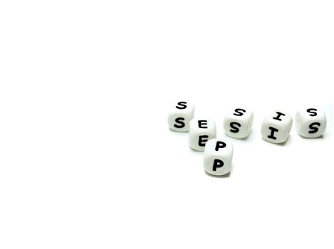 alphabet letters spelling sepsis, isolated on white background, sepsis awareness and prevention concepts