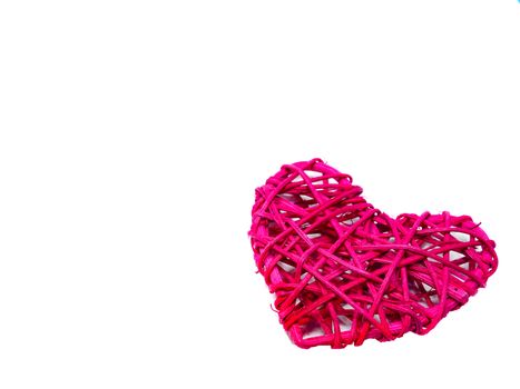 red heart shaped rattan, isolated on white background, directly above, copy space