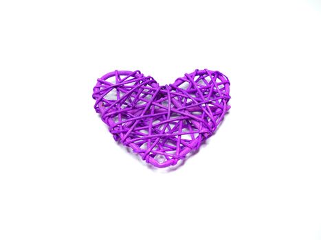 purple heart shaped rattan, isolated on white background, directly above, copy space