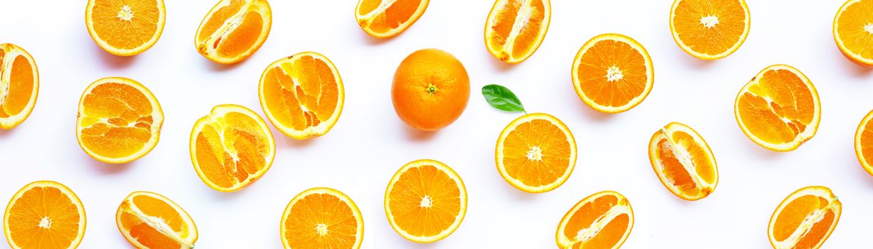 High vitamin C, Juicy and sweet. Fresh orange fruit on white background.