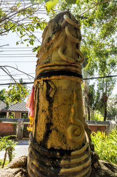 Phallic symbols decorated Gold phallus sculpture penis on Koh Samui island, Thailand