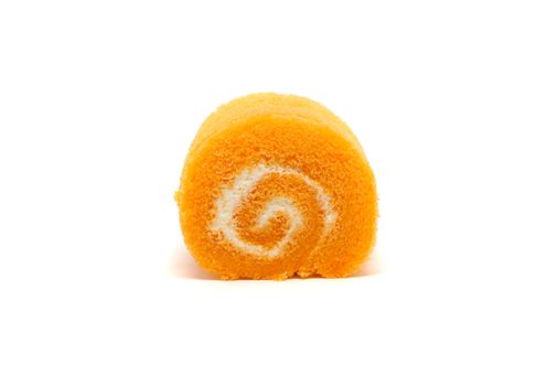 fresh sweet orange and cream roll cake, isolated on white background