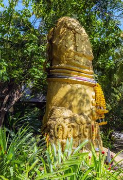 Phallic symbols decorated Gold phallus sculpture penis on Koh Samui island, Thailand