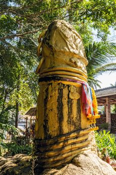 Gold sculpture of phallus Close up on Koh Samui island, Thailand