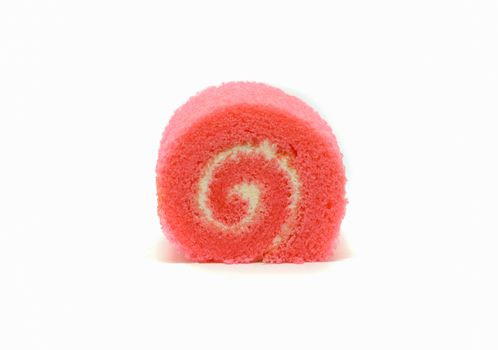 fresh sweet strawberry and cream roll cake, isolated on white background