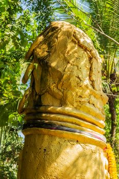 Phallic symbols decorated Gold phallus sculpture penis on Koh Samui island, Thailand