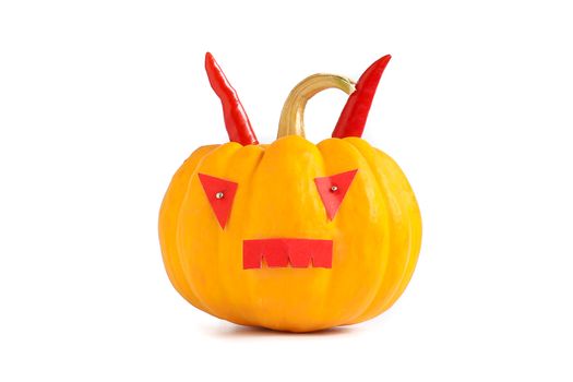 Halloween pumpkin with scary face isolated on white background
