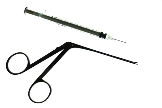 silhouettes of a syringe and crocodile forceps, surgical instrument concepts