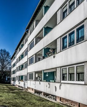 Old abandoned apartment block, ugly, for many families