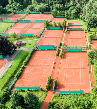 Aerial view of 10 tennis courts for playing tennis