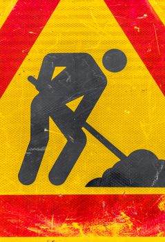 Road works sign, under construction. Grungy industrial style. Ideal for your creative works.