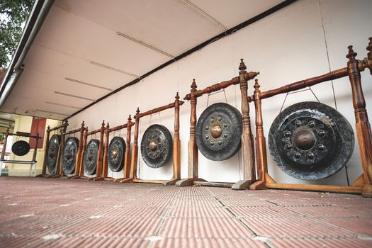 The ancient big Gongs in Wat Phra Pathomchedi, Nakhon Pathom Province, Thailand.