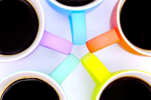group of colorful coffee mugs, isolated
