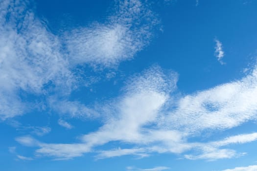Blue sky background with some clouds showing high altitude cirrus, cirrostratus and some cirrocumulus
