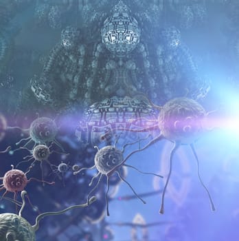 Digital 3d illustration of cancer cells in human body


