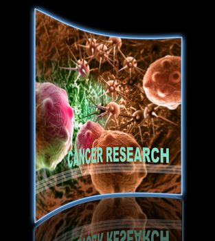 word CANCER RESEARCH  writing on  cancer image    background