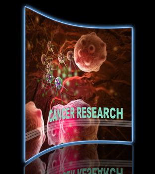 word CANCER RESEARCH  writing on  cancer image    background