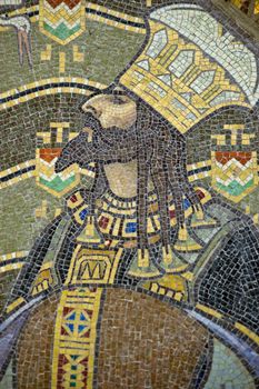 Mosaic of a medieval king of Hungary. Outside wall of the Hungarian Pavilion in the Giardini, Venice. Mosaic created 1909 on public display ever since.