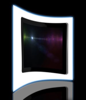 Lens flare effect in  space  on screen of tablet  made in 3d software