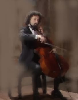 man playing a violoncelo made in software for paint