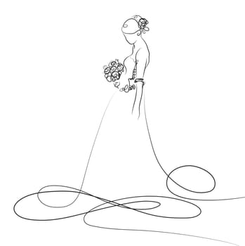 sketch of beautiful young bride in white dress